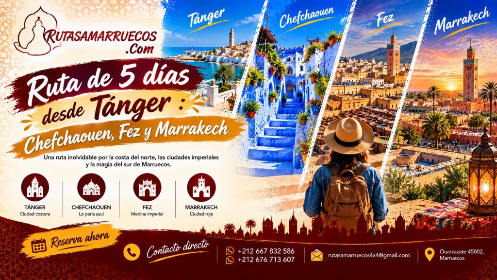 Ruta de 5 días desde Tánger : Chefchaouen, Fez y Marrakech